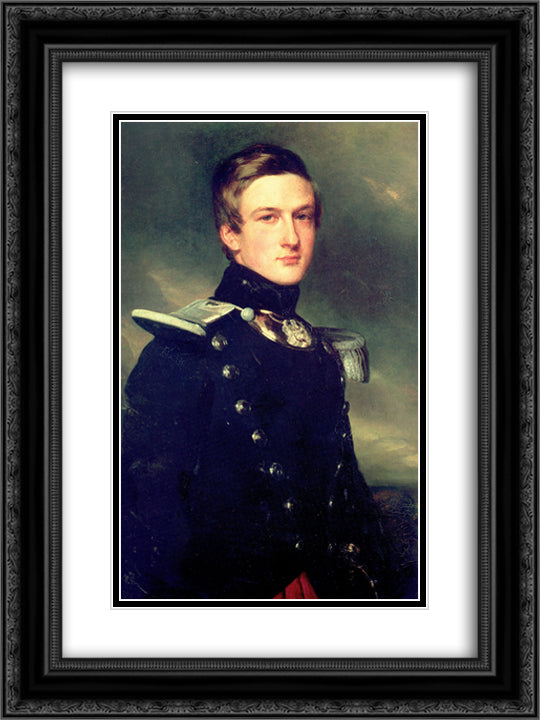 Henri Eugene Philippe Duc d'Aumale, Commander of the 17th Batallion of the Light Infantry 18x24 Black Ornate Wood Framed Art Print Poster with Double Matting by Winterhalter, Franz Xaver
