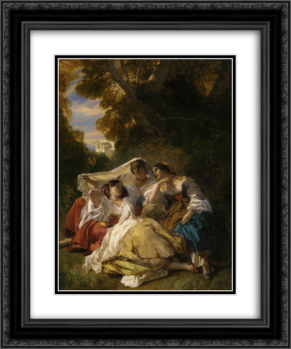 La Siesta 20x24 Black Ornate Wood Framed Art Print Poster with Double Matting by Winterhalter, Franz Xaver