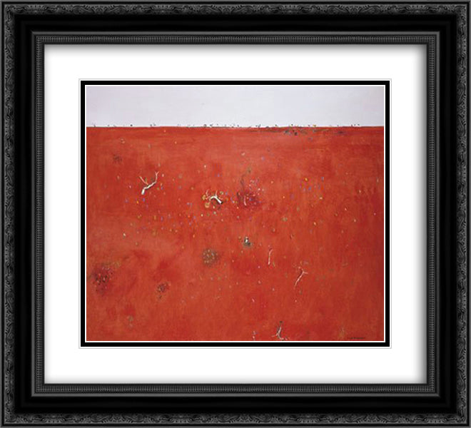Red Landscape 22x20 Black Ornate Wood Framed Art Print Poster with Double Matting by Williams, Fred
