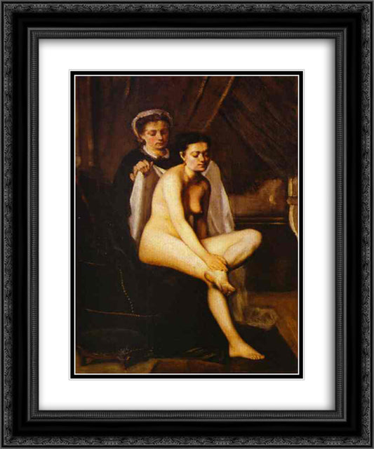 After the Bath 20x24 Black Ornate Wood Framed Art Print Poster with Double Matting by Bazille, Frederic