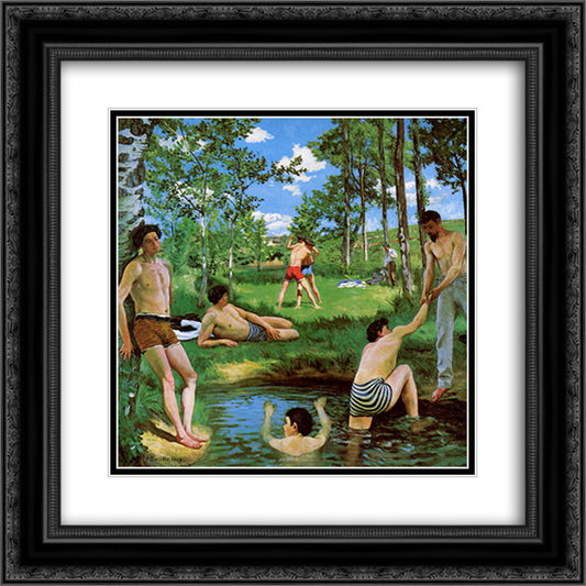 Bathers (Summer Scene) 20x20 Black Ornate Wood Framed Art Print Poster with Double Matting by Bazille, Frederic