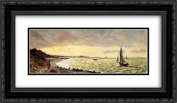 Beach at Sainte-Adresse 24x14 Black Ornate Wood Framed Art Print Poster with Double Matting by Bazille, Frederic