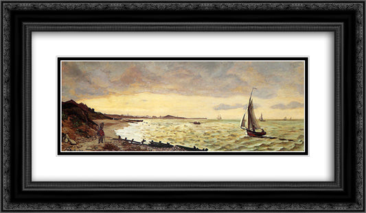 Beach at Sainte-Adresse 24x14 Black Ornate Wood Framed Art Print Poster with Double Matting by Bazille, Frederic