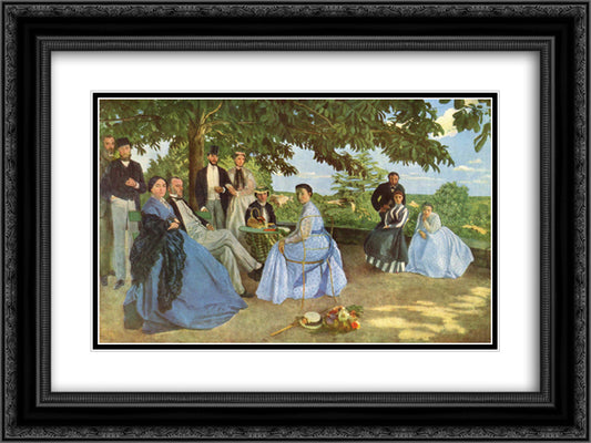Family Reunion 24x18 Black Ornate Wood Framed Art Print Poster with Double Matting by Bazille, Frederic