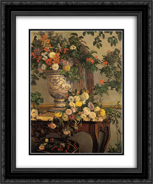 Flowers 20x24 Black Ornate Wood Framed Art Print Poster with Double Matting by Bazille, Frederic