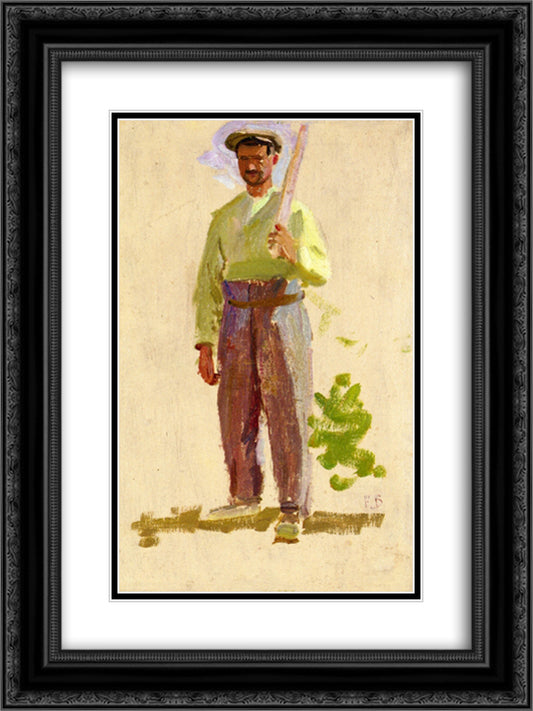 Grape Picker in a Cap 18x24 Black Ornate Wood Framed Art Print Poster with Double Matting by Bazille, Frederic