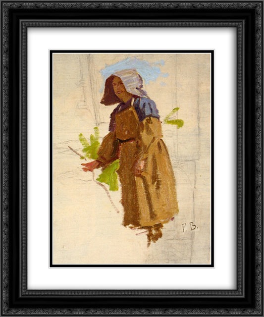 Grape Picker in a Cap I 20x24 Black Ornate Wood Framed Art Print Poster with Double Matting by Bazille, Frederic