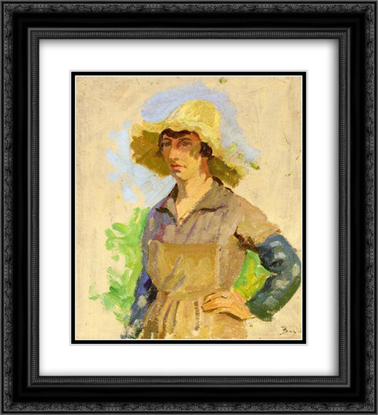 Grape Picker in a Yellow Hat 20x22 Black Ornate Wood Framed Art Print Poster with Double Matting by Bazille, Frederic