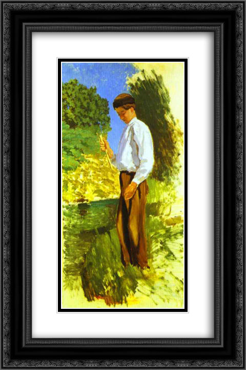 Louis Auriol Fishing 16x24 Black Ornate Wood Framed Art Print Poster with Double Matting by Bazille, Frederic