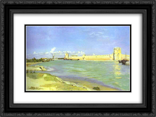 Mall of Aigues-Mortes 24x18 Black Ornate Wood Framed Art Print Poster with Double Matting by Bazille, Frederic