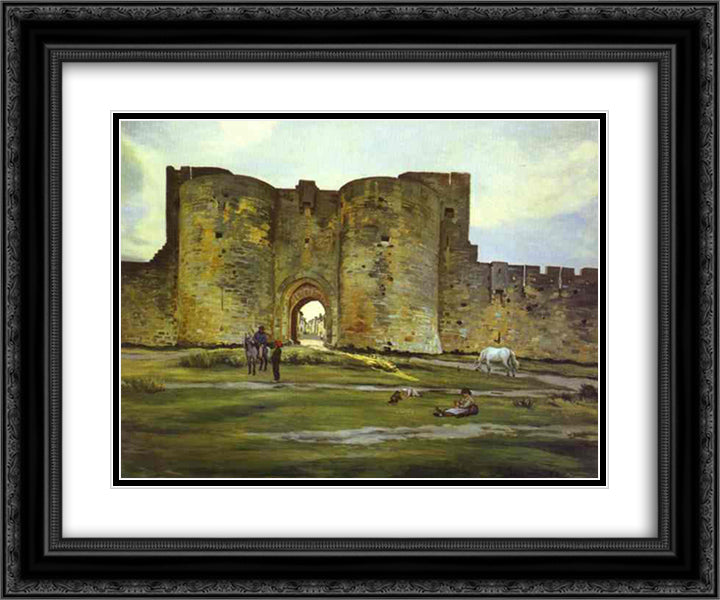 Port of the Queen at Aigues-Mortes 24x20 Black Ornate Wood Framed Art Print Poster with Double Matting by Bazille, Frederic