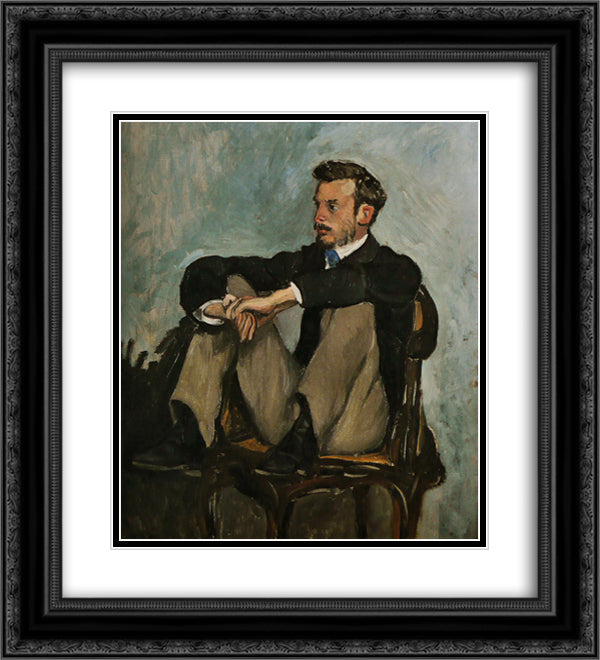 Portrait of Auguste Renoir 20x22 Black Ornate Wood Framed Art Print Poster with Double Matting by Bazille, Frederic