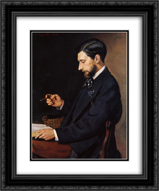 Portrait of Edmond Maitre 20x24 Black Ornate Wood Framed Art Print Poster with Double Matting by Bazille, Frederic