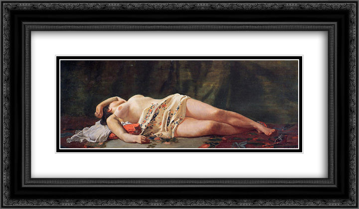 Reclining Nude 24x14 Black Ornate Wood Framed Art Print Poster with Double Matting by Bazille, Frederic