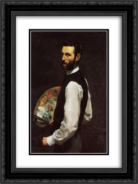 Self-Portrait 18x24 Black Ornate Wood Framed Art Print Poster with Double Matting by Bazille, Frederic