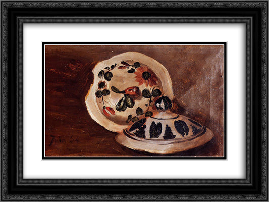 Soup Bowl Covers 24x18 Black Ornate Wood Framed Art Print Poster with Double Matting by Bazille, Frederic