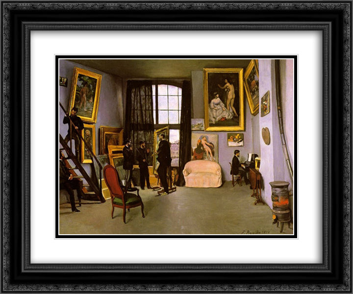 The Artist's Studio, Rue de la Condamine 24x20 Black Ornate Wood Framed Art Print Poster with Double Matting by Bazille, Frederic