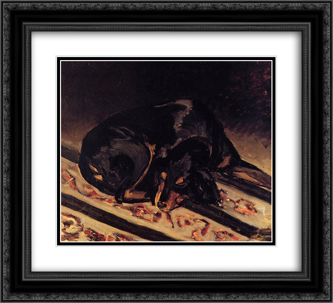 The Dog Rita Asleep 22x20 Black Ornate Wood Framed Art Print Poster with Double Matting by Bazille, Frederic