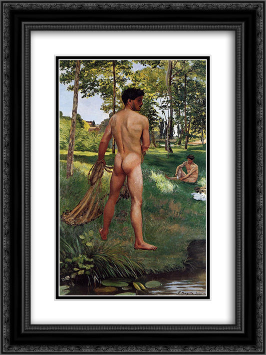 The Fisherman with a Net 18x24 Black Ornate Wood Framed Art Print Poster with Double Matting by Bazille, Frederic