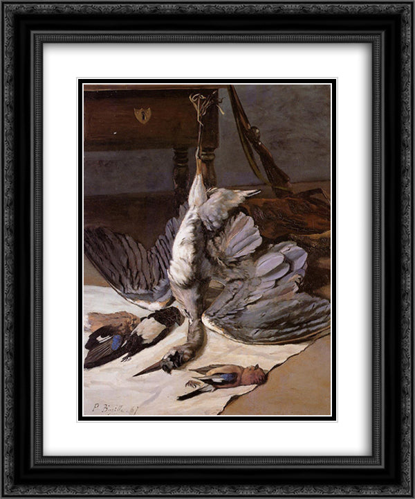 The Heron 20x24 Black Ornate Wood Framed Art Print Poster with Double Matting by Bazille, Frederic