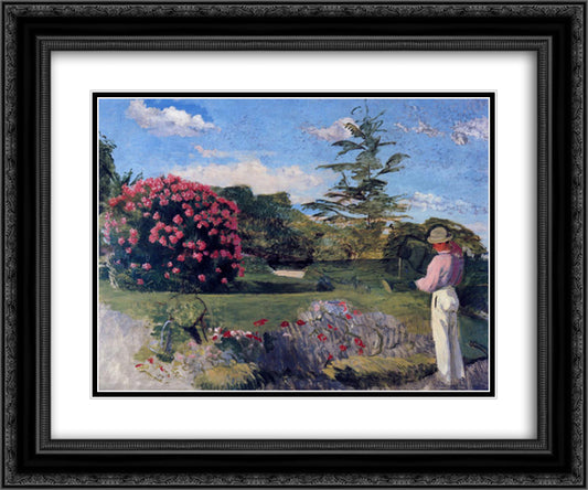 The Little Gardener 24x20 Black Ornate Wood Framed Art Print Poster with Double Matting by Bazille, Frederic