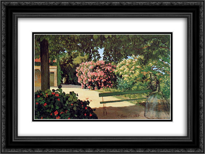 The Terrace at Meric (Oleander) 24x18 Black Ornate Wood Framed Art Print Poster with Double Matting by Bazille, Frederic