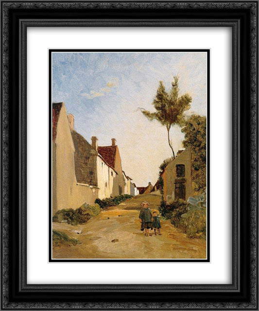 Village Street 20x24 Black Ornate Wood Framed Art Print Poster with Double Matting by Bazille, Frederic