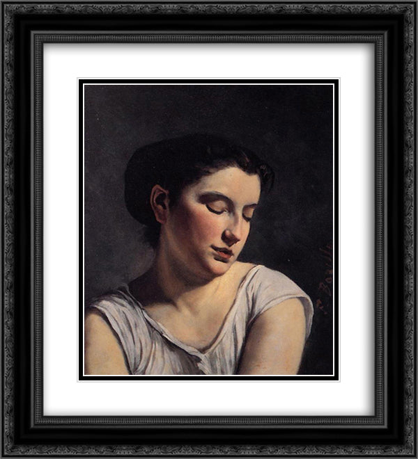 Young Woman with Lowered Eyes 20x22 Black Ornate Wood Framed Art Print Poster with Double Matting by Bazille, Frederic