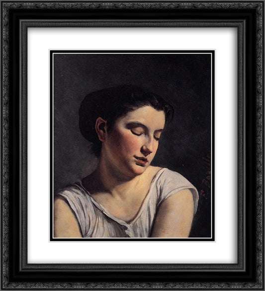 Young Woman with Lowered Eyes 20x22 Black Ornate Wood Framed Art Print Poster with Double Matting by Bazille, Frederic