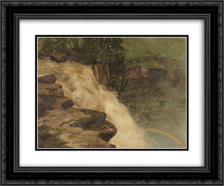 A Waterfall in Colombia 24x20 Black Ornate Wood Framed Art Print Poster with Double Matting by Church, Frederic Edwin