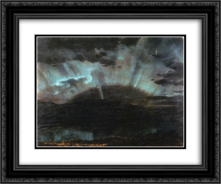 Aurora Borealis, Mt Desert Island, from Bar Harbor, Maine 24x20 Black Ornate Wood Framed Art Print Poster with Double Matting by Church, Frederic Edwin