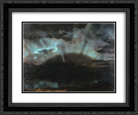 Aurora Borealis, Mt Desert Island, from Bar Harbor, Maine 24x20 Black Ornate Wood Framed Art Print Poster with Double Matting by Church, Frederic Edwin