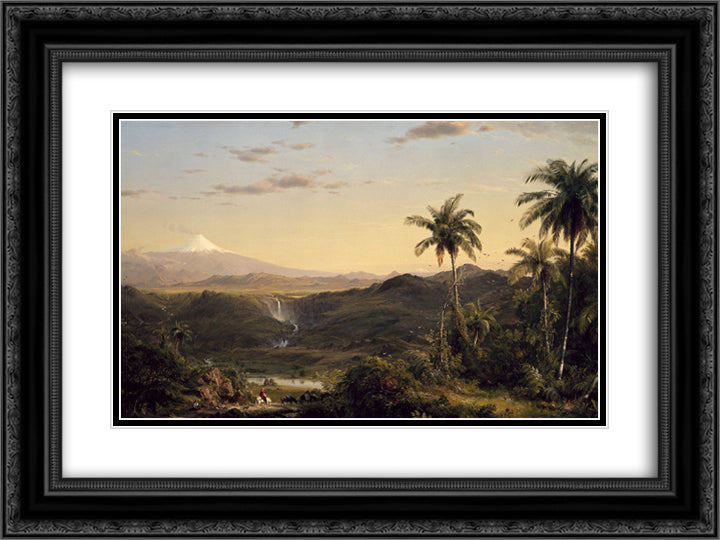 Cotopaxi 24x18 Black Ornate Wood Framed Art Print Poster with Double Matting by Church, Frederic Edwin