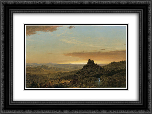 Cross in the Wilderness 24x18 Black Ornate Wood Framed Art Print Poster with Double Matting by Church, Frederic Edwin