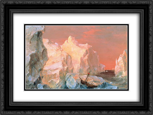 Icebergs and Wreck in Sunset 24x18 Black Ornate Wood Framed Art Print Poster with Double Matting by Church, Frederic Edwin