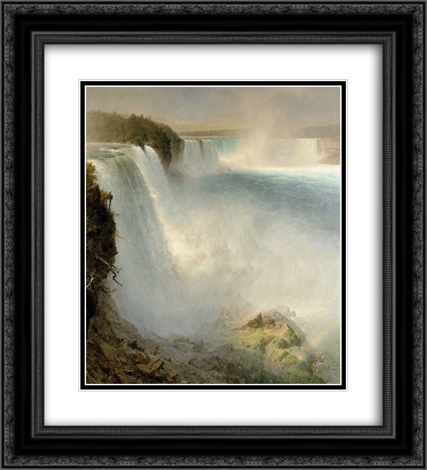 Niagara Falls, from the American Side 20x22 Black Ornate Wood Framed Art Print Poster with Double Matting by Church, Frederic Edwin