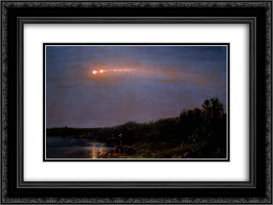 The Meteor of 1860 24x18 Black Ornate Wood Framed Art Print Poster with Double Matting by Church, Frederic Edwin