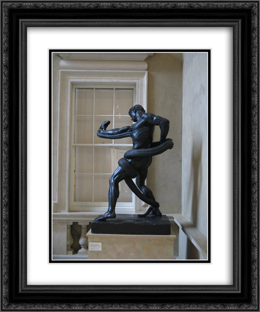 An athlete wrestling with a python 20x24 Black Ornate Wood Framed Art Print Poster with Double Matting by Leighton, Frederic