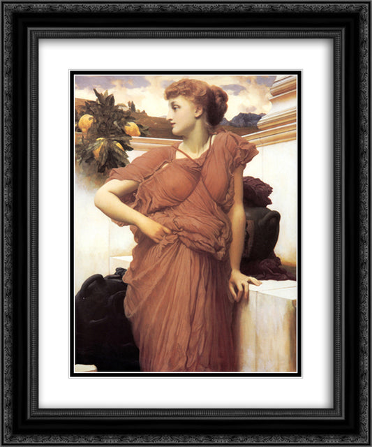 At the Fountain 20x24 Black Ornate Wood Framed Art Print Poster with Double Matting by Leighton, Frederic