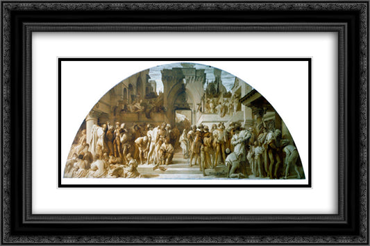 Cartoon for the fresco The Arts of Industry as Applied to War 24x16 Black Ornate Wood Framed Art Print Poster with Double Matting by Leighton, Frederic