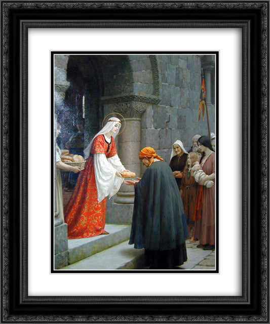 Charity of St. Elizabeth of Hungary 20x24 Black Ornate Wood Framed Art Print Poster with Double Matting by Leighton, Frederic