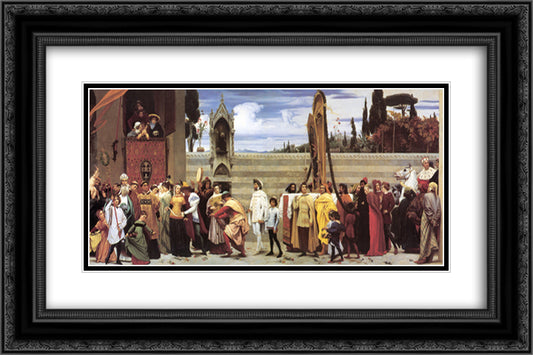 Cimabue's Celebrated Madonna is carried in Procession through the Streets of Florence 24x16 Black Ornate Wood Framed Art Print Poster with Double Matting by Leighton, Frederic