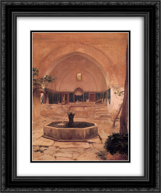 Courtyard of a Mosque at Broussa 20x24 Black Ornate Wood Framed Art Print Poster with Double Matting by Leighton, Frederic