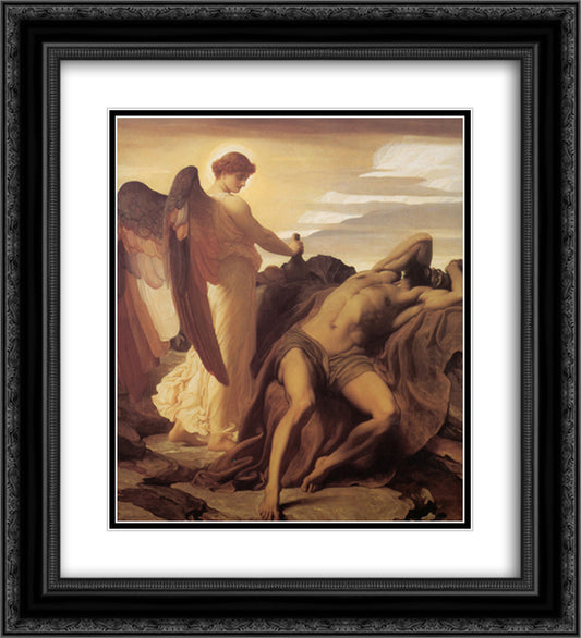 Elijah in the Wilderness 20x22 Black Ornate Wood Framed Art Print Poster with Double Matting by Leighton, Frederic