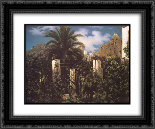 Garden of an Inn Capri 24x20 Black Ornate Wood Framed Art Print Poster with Double Matting by Leighton, Frederic