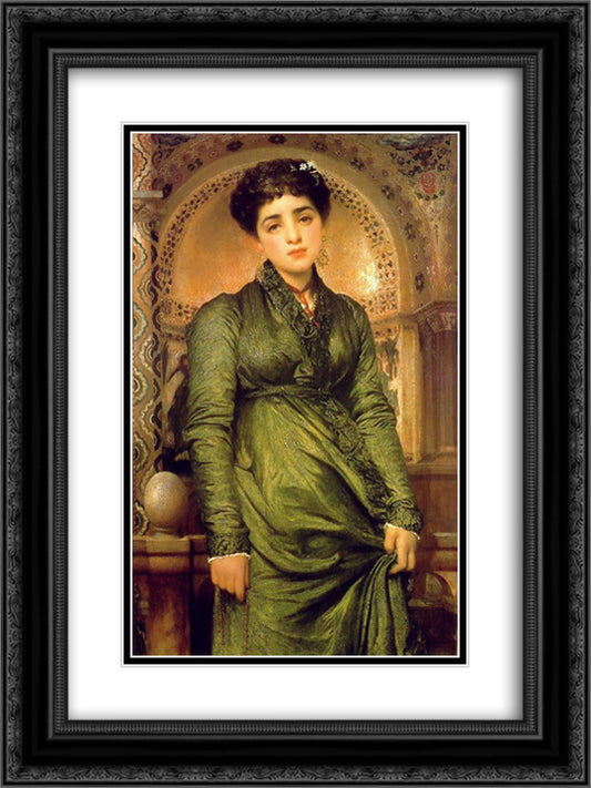 Girl in Green 18x24 Black Ornate Wood Framed Art Print Poster with Double Matting by Leighton, Frederic