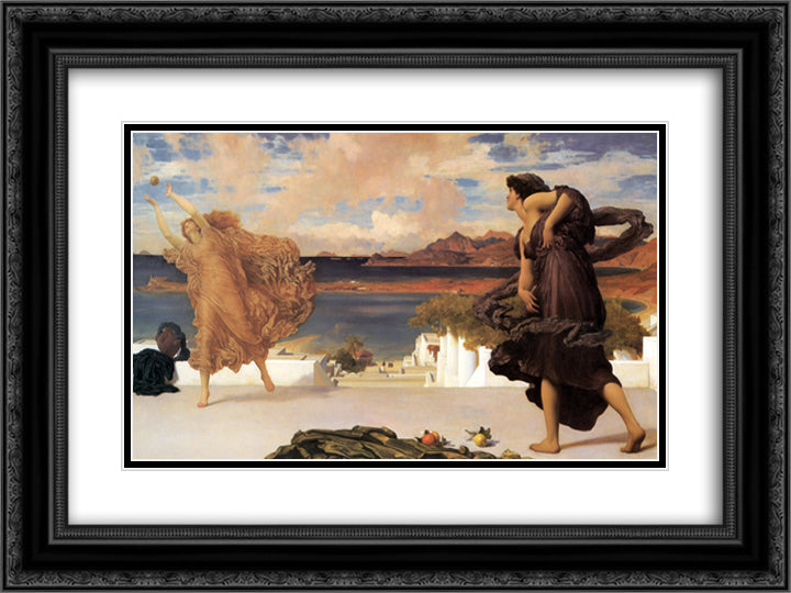 Greek Girls Playing at Ball 24x18 Black Ornate Wood Framed Art Print Poster with Double Matting by Leighton, Frederic