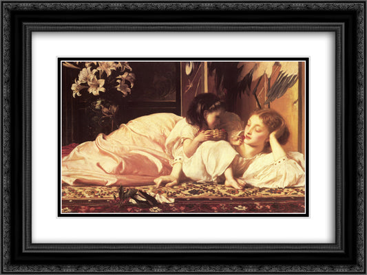 Mother and Child 24x18 Black Ornate Wood Framed Art Print Poster with Double Matting by Leighton, Frederic