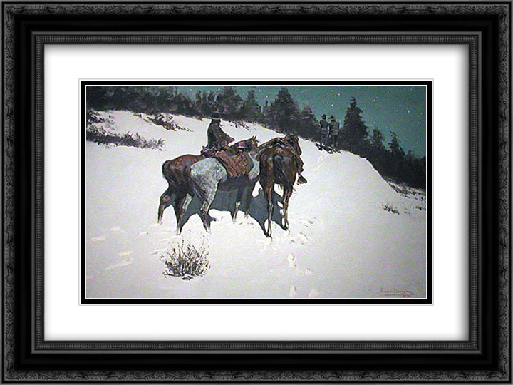 A Reconnaissance 24x18 Black Ornate Wood Framed Art Print Poster with Double Matting by Remington, Frederic