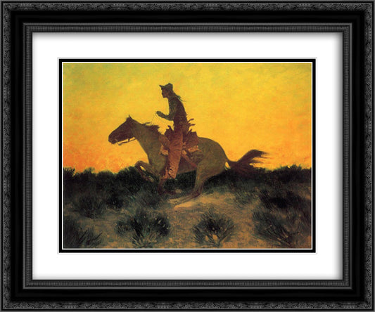 Against the Sunset 24x20 Black Ornate Wood Framed Art Print Poster with Double Matting by Remington, Frederic